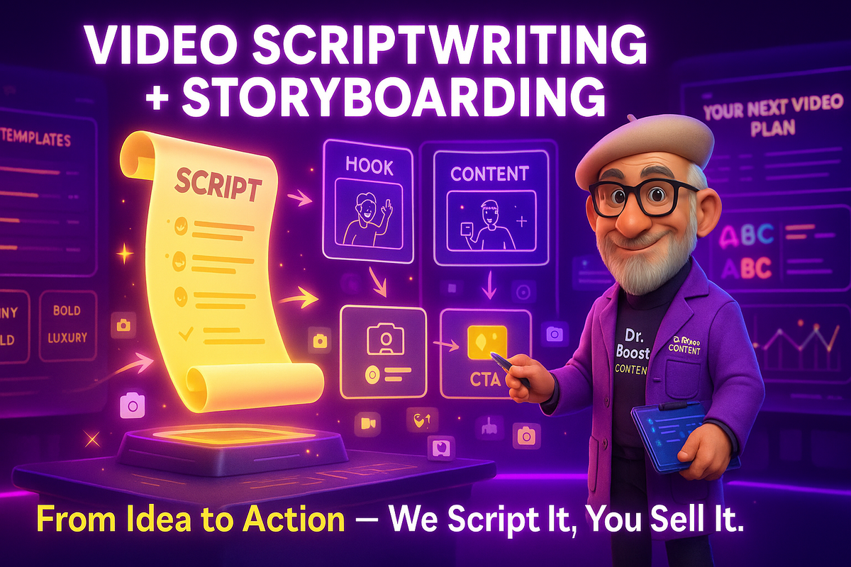 Guión de video + Storyboard: gancho, CTA y plan visual para reels, anuncios y promociones